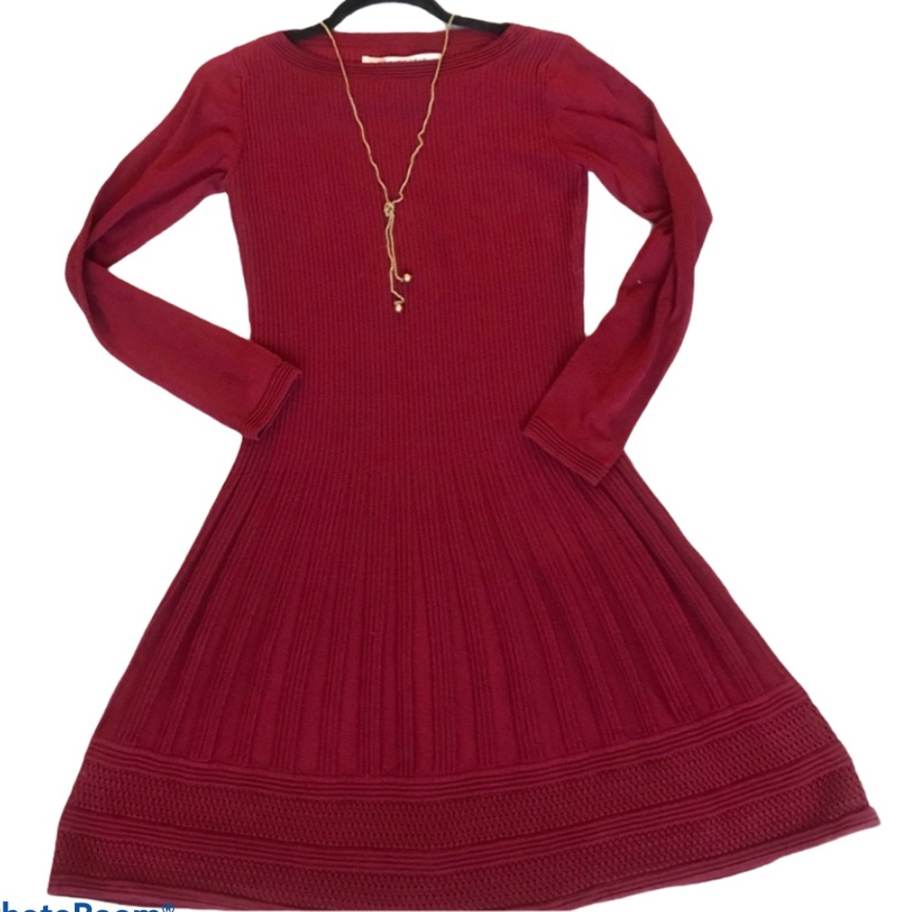 Max Studio Red Long Sleeve Knit Dress Size S